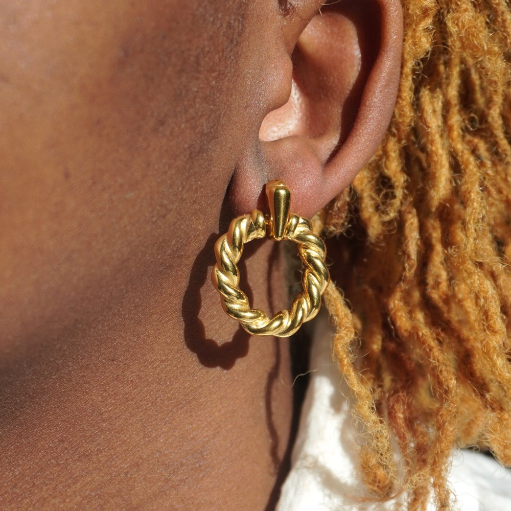 NEW💎18K Gold Plated Round Twisted Earrings*Vintage Earrings*Hoop Earrings
